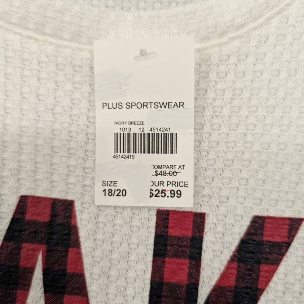 Cato • Christmas Top "Wake Pray Sleigh" Waffle Knit | Buffalo Plaid | 2X 18/20 - Picture 5 of 9